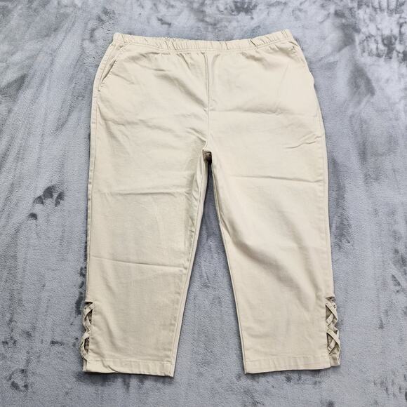 Blair Pants Womens L Tan Khaki Pull On Crop Capri Criss Cross Cutout Hem Casual - Picture 1 of 10